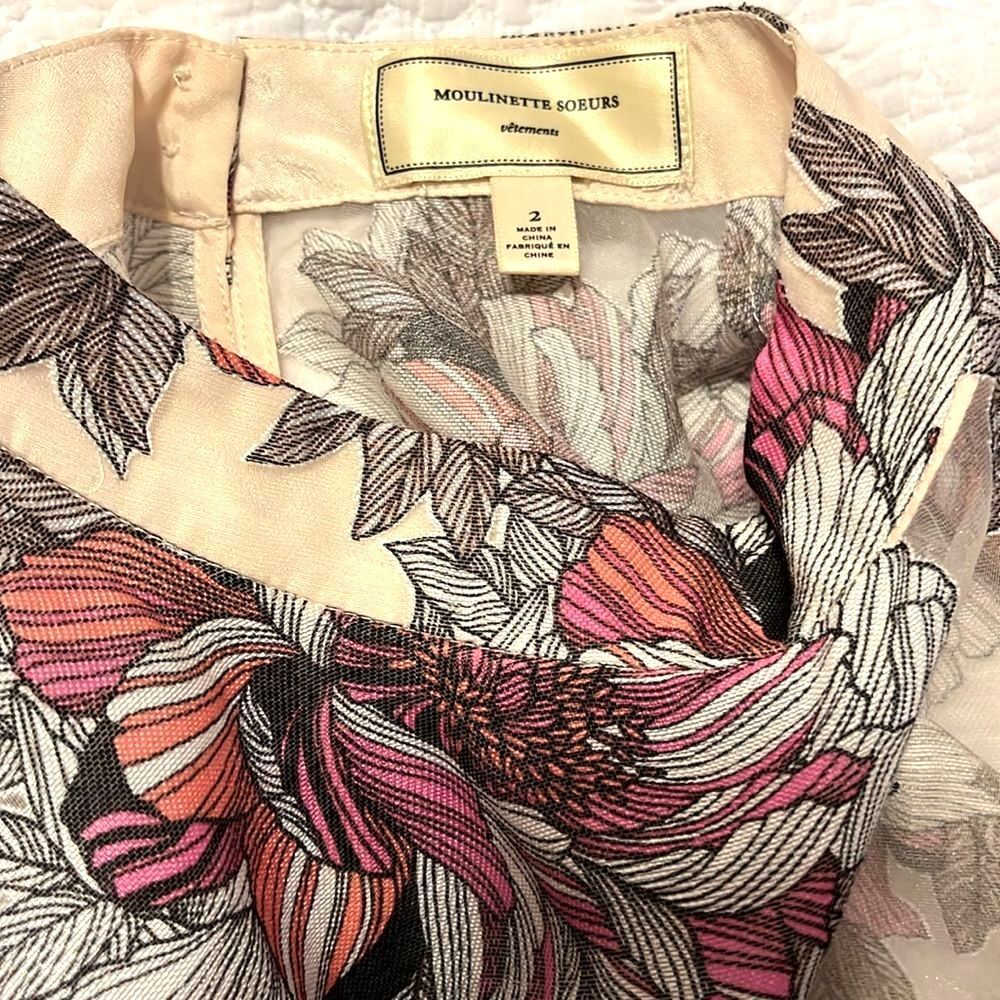 Anthropologie Moulinette Soeurs Terrace Blush Floral Sheer Peplum Top Cream Sz 2 - Picture 3 of 10